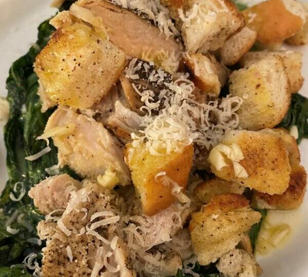 Weeknight Recipe Rescue—Grilled Chicken Caesar Salad with Grilled Romaine, Homemade Caesar Dressing, and Homemade Croutons