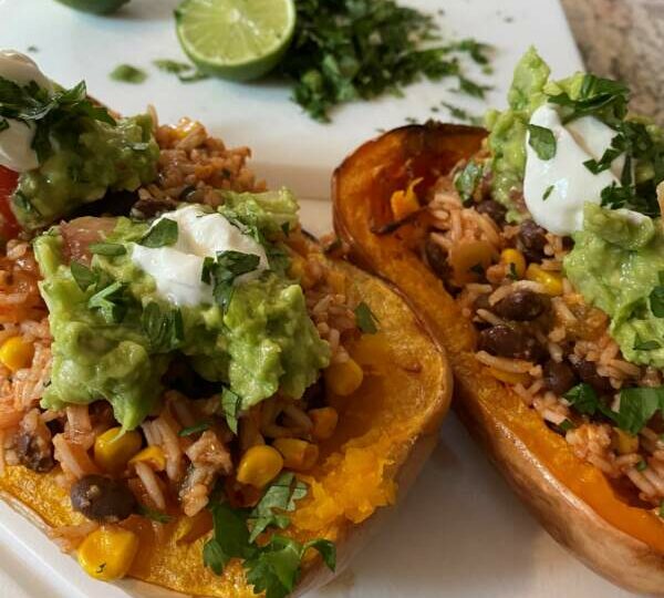 Out of Our Comfort Zone with Vegetarian Mexican Stuffed Butternut Squash